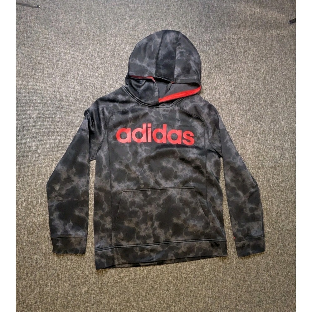 Adidas Hoodie Men's Small Black Gray Smoke Abstract Logo Sweatshirt Outdoor